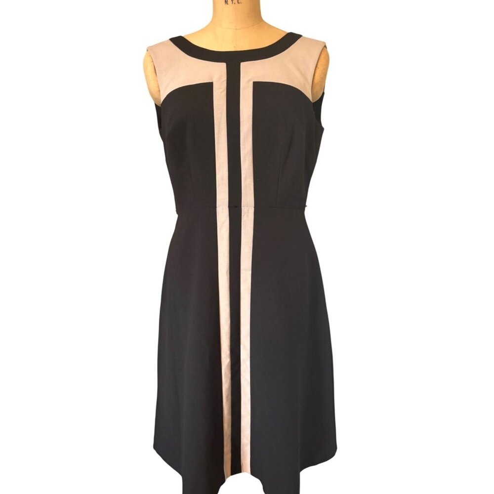 Calvin Klein 8P Sleeveless Black & Beige Colorblock A-Line Dress Long Back Zip